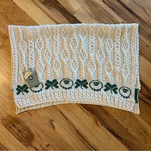 Cozy Cream and Green Knit Blanket Sheep and Clover Merino Wool